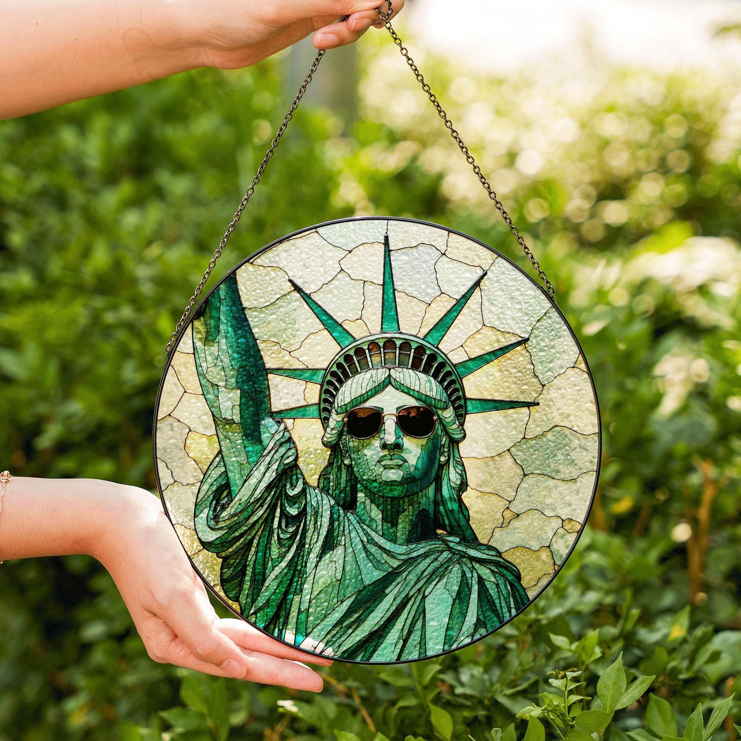 Statue of Liberty glass art window suncatcher radiant light ornament Independence Day patriotic gift for friends family