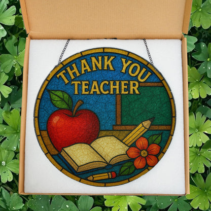 Thank You Teacher Glass Suncatcher, Teacher Appreciation Suncatcher, Thank You Gift for Teacher, Floral Glass Hanging, End of Year Gift