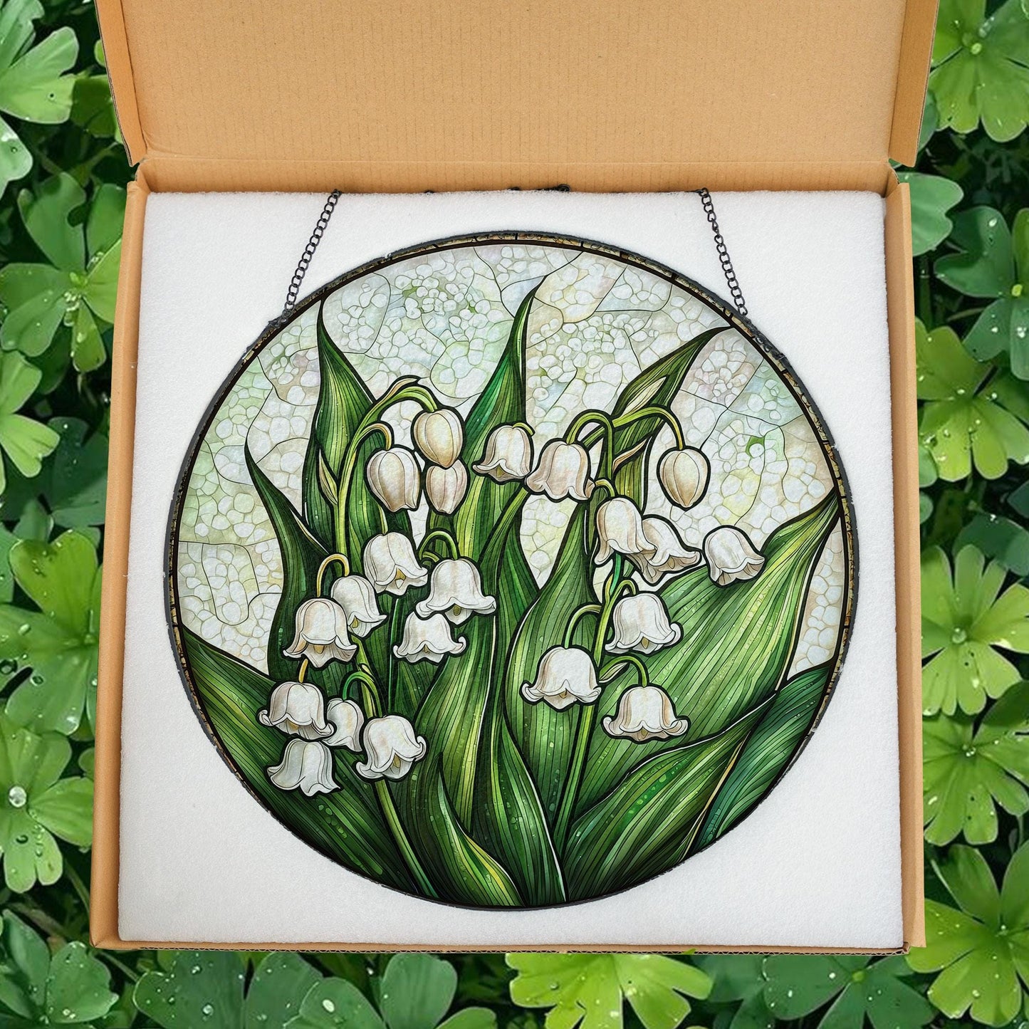 Lily of Valley Flower Glass Suncatcher, Suncatcher Hanging Decor, Lily of Valley Suncatcher, Gift for Mom, May Birth Month Flower Suncatcher