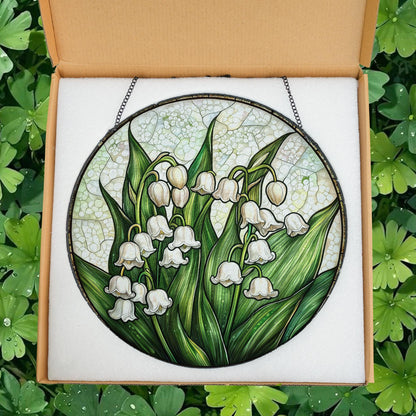 Lily of Valley Flower Glass Suncatcher, Suncatcher Hanging Decor, Lily of Valley Suncatcher, Gift for Mom, May Birth Month Flower Suncatcher