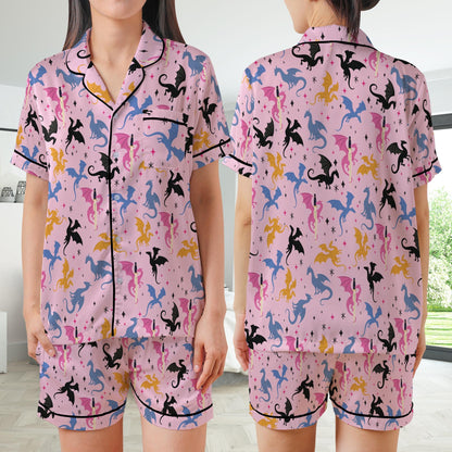 Mystic Dragon Pajamas Set, Cute Bookish Pajama Sleepwear Short Long Sleeve Pajama Set, Retro Fantasy Reader Home Wear, Girl Romantasy Set