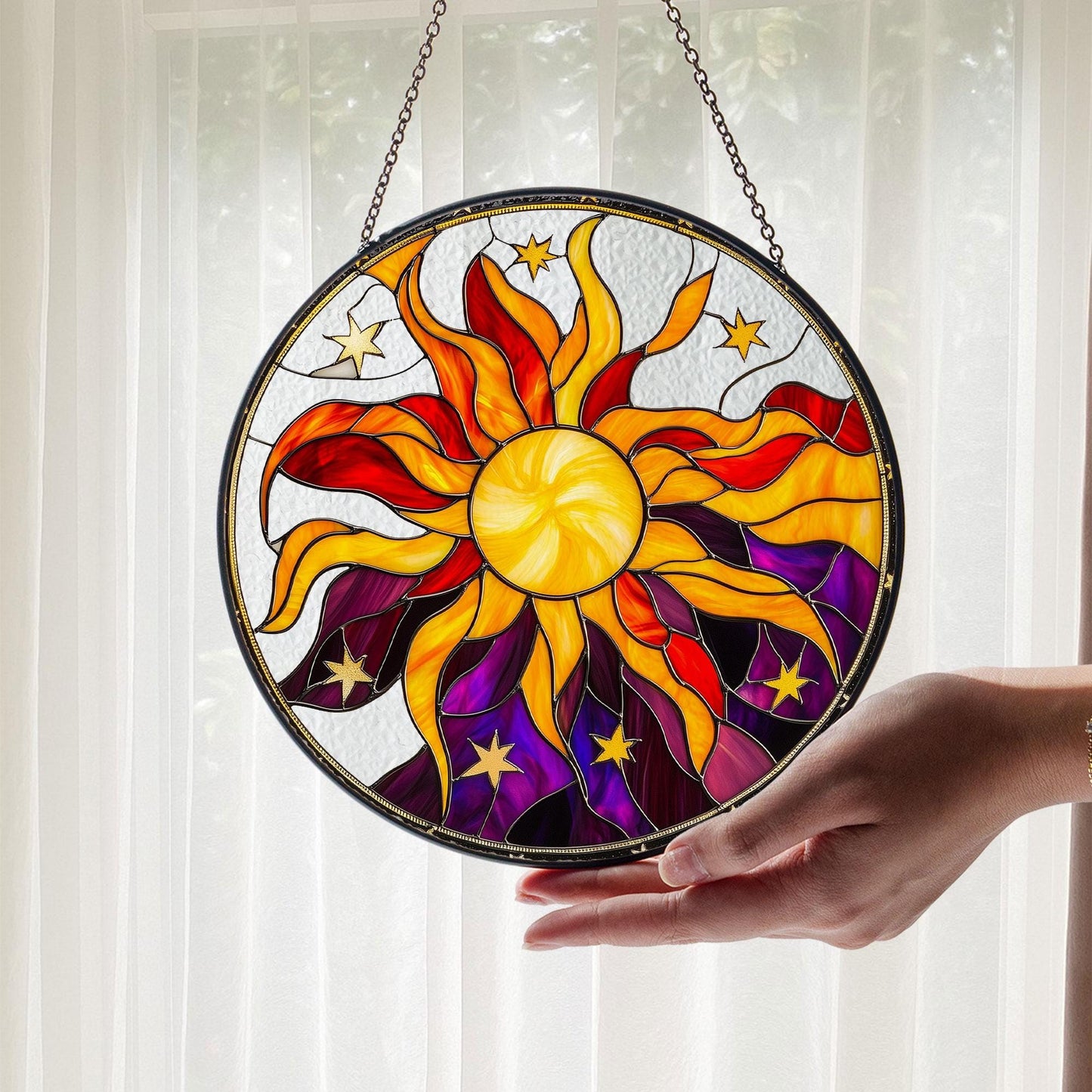 Sun Glass Suncatcher, Sun Suncatcher Ornament, Whimsical Spiral Sun, Sun Art, Sun Set Lover Gift, Sun Home Decor, New Home Decor, mom gift