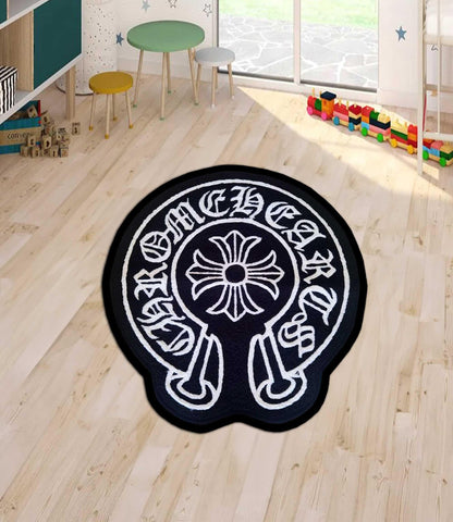 chrome heart inspired rug, chrome heart rug,chrome heart round rug,cross rug, gothic cross,chrome gothic style Y2K, chrome cross, custom rug