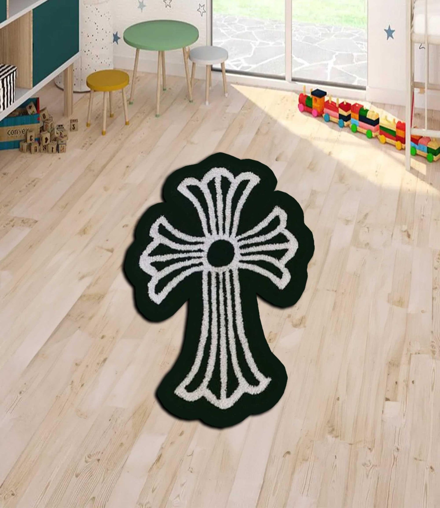 chrome heart inspired rug, chrome heart rug,chrome heart round rug,cross rug, gothic cross,chrome gothic style Y2K, chrome cross, custom rug