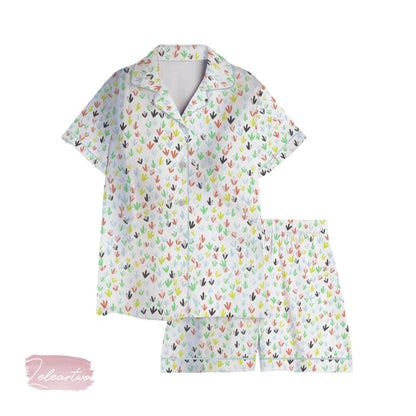 Pride and Prejudice Set | Silky Satin Pajama Set for Women | Bookish Heart Pattern Sleepwear | Colorful Literary Lounge Set