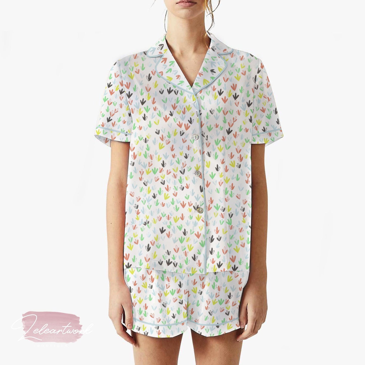 Pride and Prejudice Set | Silky Satin Pajama Set for Women | Bookish Heart Pattern Sleepwear | Colorful Literary Lounge Set