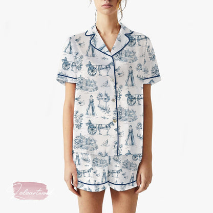 Pride and Prejudice Set | Silky Satin Pajama Set for Women | Jane Austen Toile Print Sleepwear | Regencycore Lounge Gift | Bookish Nightwear