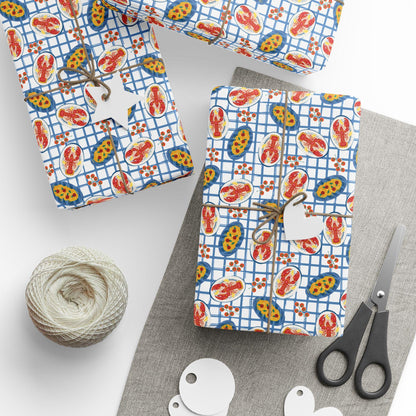 Tomato Girl Summer Wrapping Paper Mediterranean Tinned Fish, Lobsters & Foodie Gift Wrap Chef Vintage Seafood Birthday Nautical Coastal art