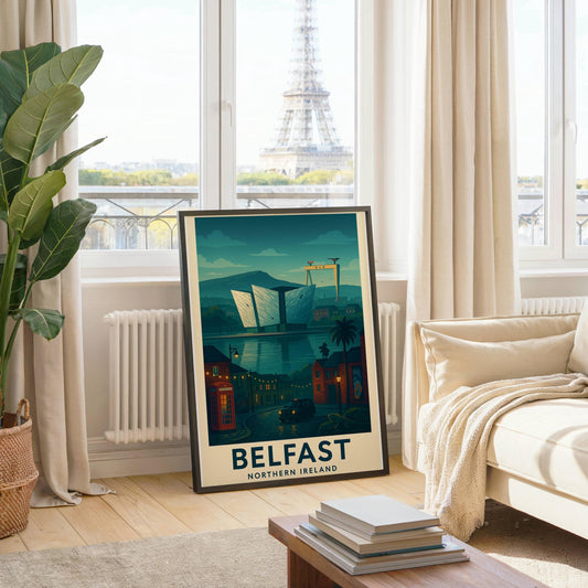 Belfast Ireland Artwork Print, Northern Ireland Wall Art Travel Decor, Britain and Ireland Map Poster Wedding & Birthday Gift For Home