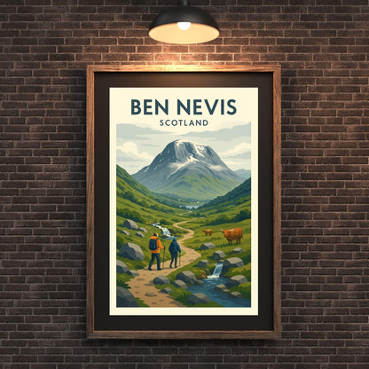 Ben Nevis Scotland Poster Wall Art, Mountain Climbing Print, Home Décor Gift for Wedding & Birthday, Three Peaks Challenge Scotland Poster