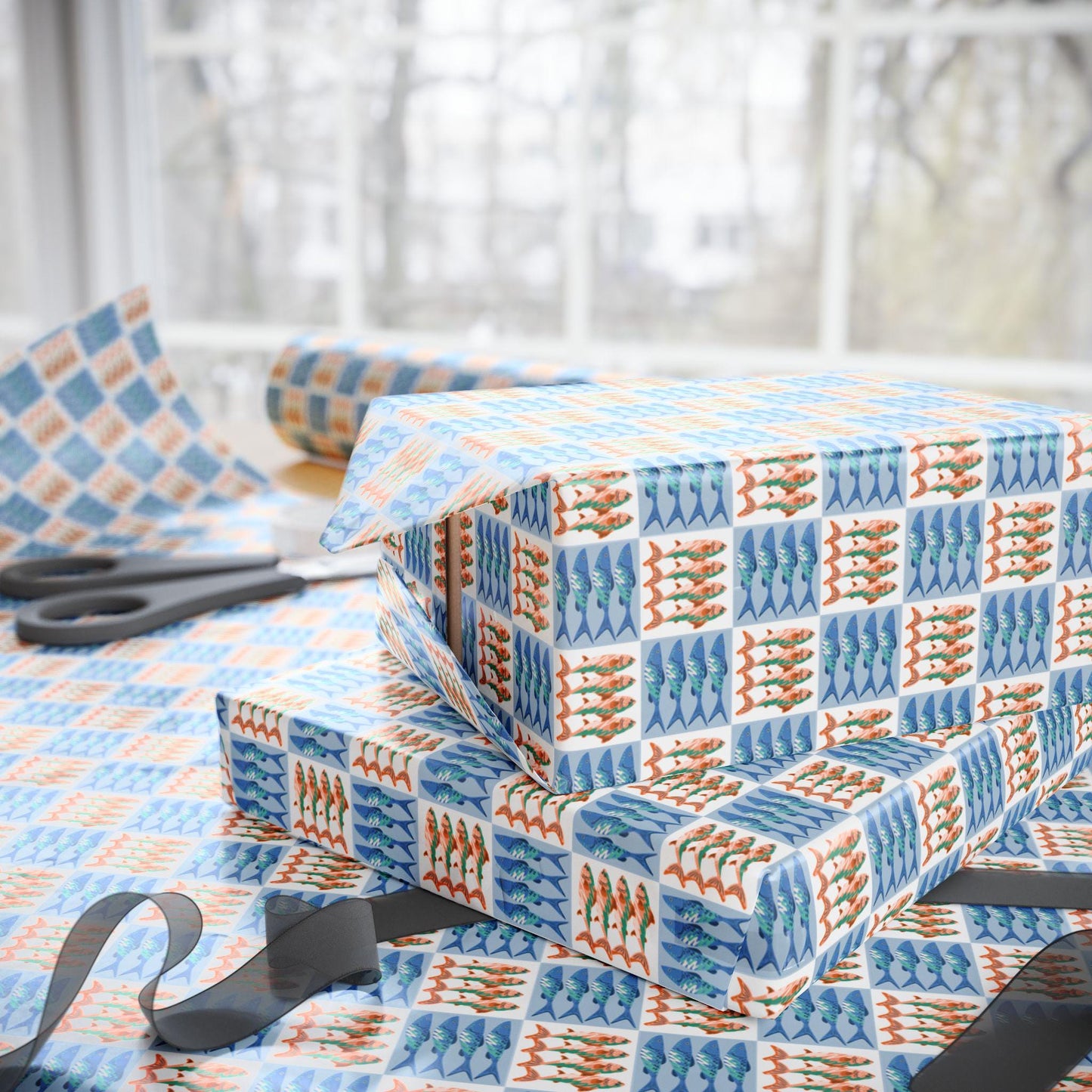 Retro Sardine and Seafood Print Tin fish Wrapping Paper Italian Summer Gift Wrap Custom chef Mediterranean Foodie Gifts & Amalfi Coast