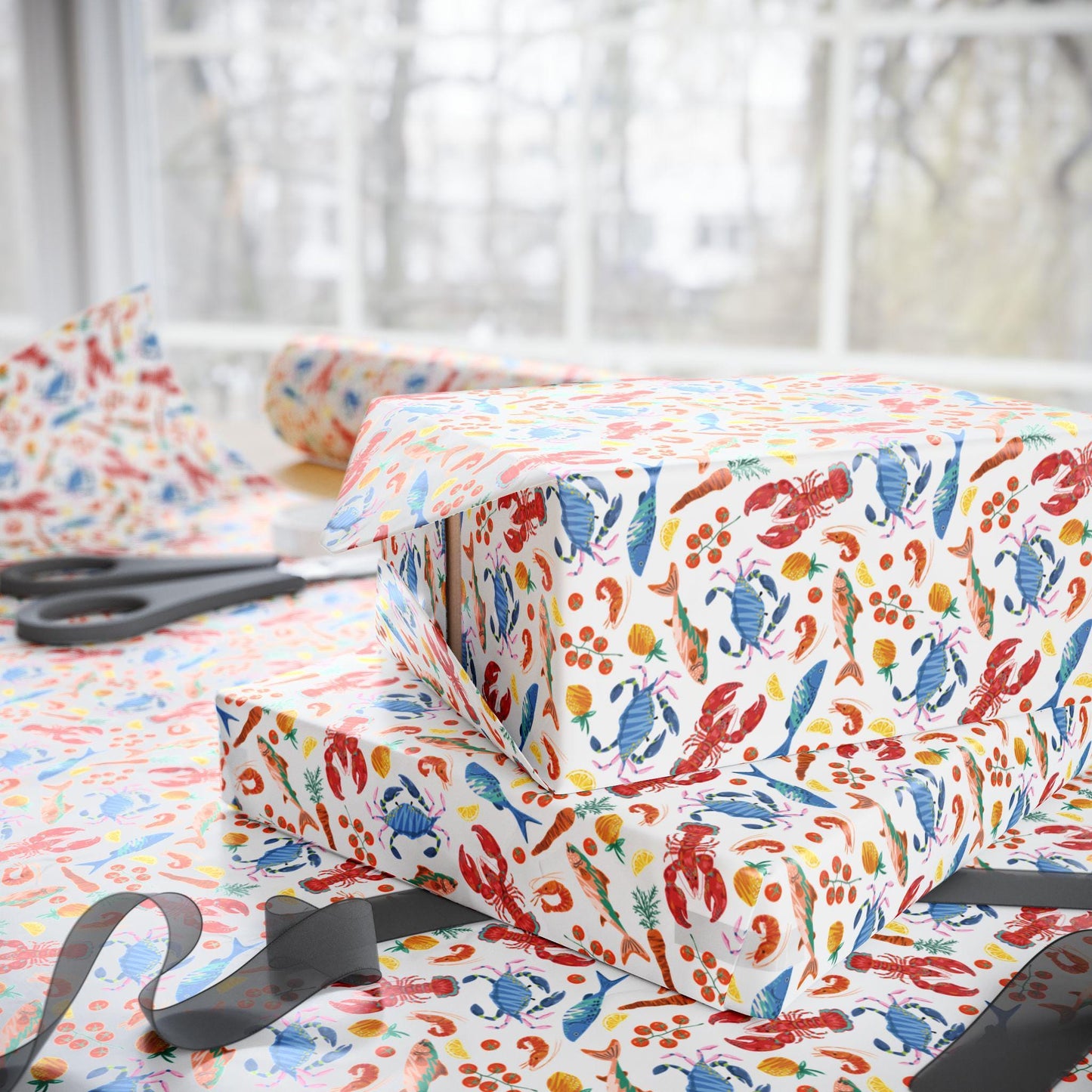 Tomato Girl Vintage Sardine Seafood Print Tin fish Wrapping Paper Italian Summer Gift Wrap Chef Mediterranean Foodie Gifts & Amalfi Coast