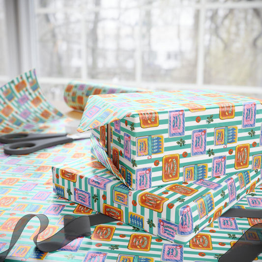 Sardine Print Wrapping Paper Mediterranean tinned fish Fisherman Aesthetic Vintage Food Art for Seafood print foodie Gifts Amalfi Coast