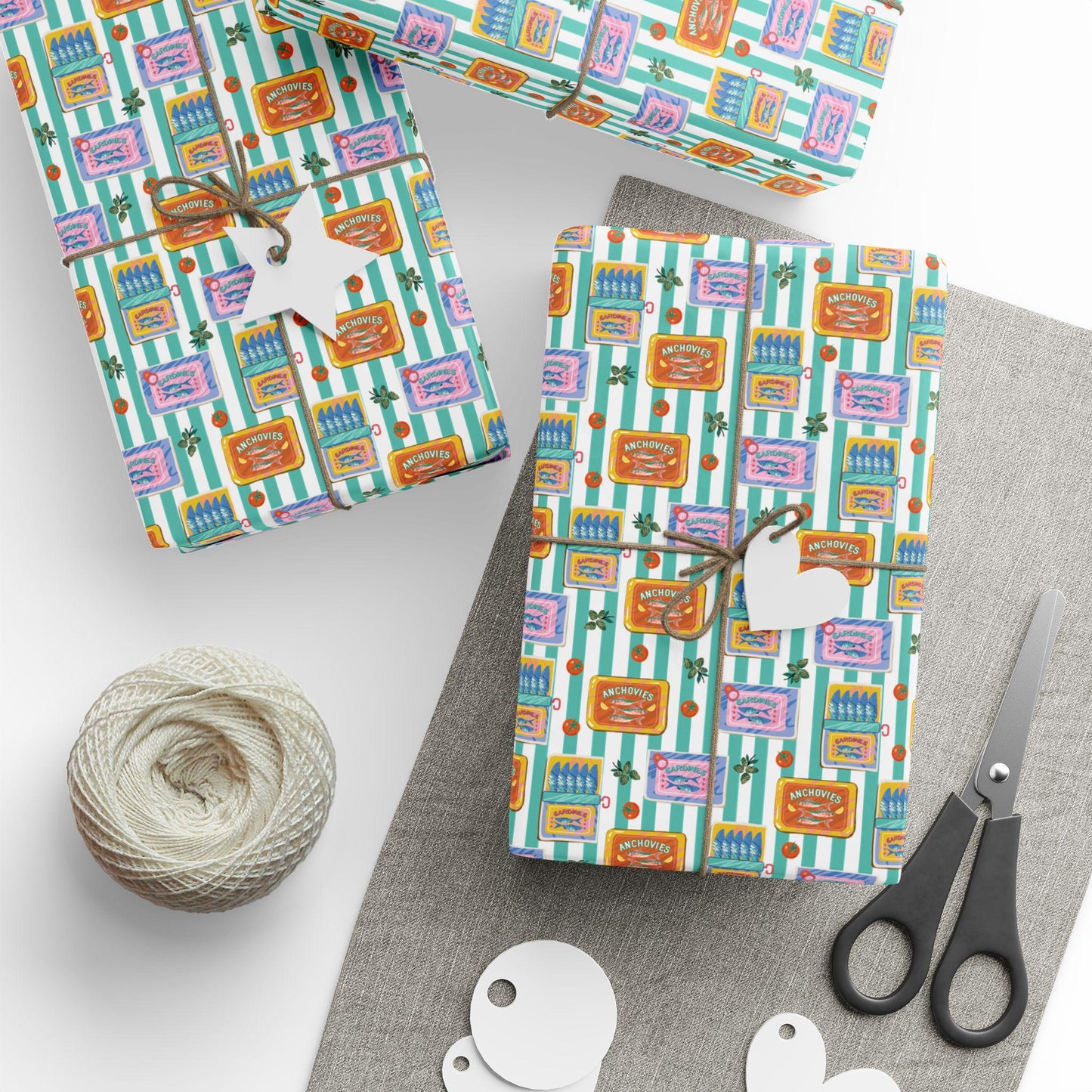 Sardine Print Wrapping Paper Mediterranean tinned fish Fisherman Aesthetic Vintage Food Art for Seafood print foodie Gifts Amalfi Coast