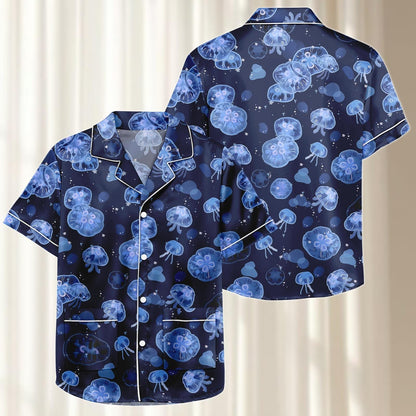 Jellyfish Satin Pajamas Short Set, Ocean Women Sleepwear, Cute Sea Creature Pjs, Summer Nightwear, Funny Holiday Pajamas, Gift For Her