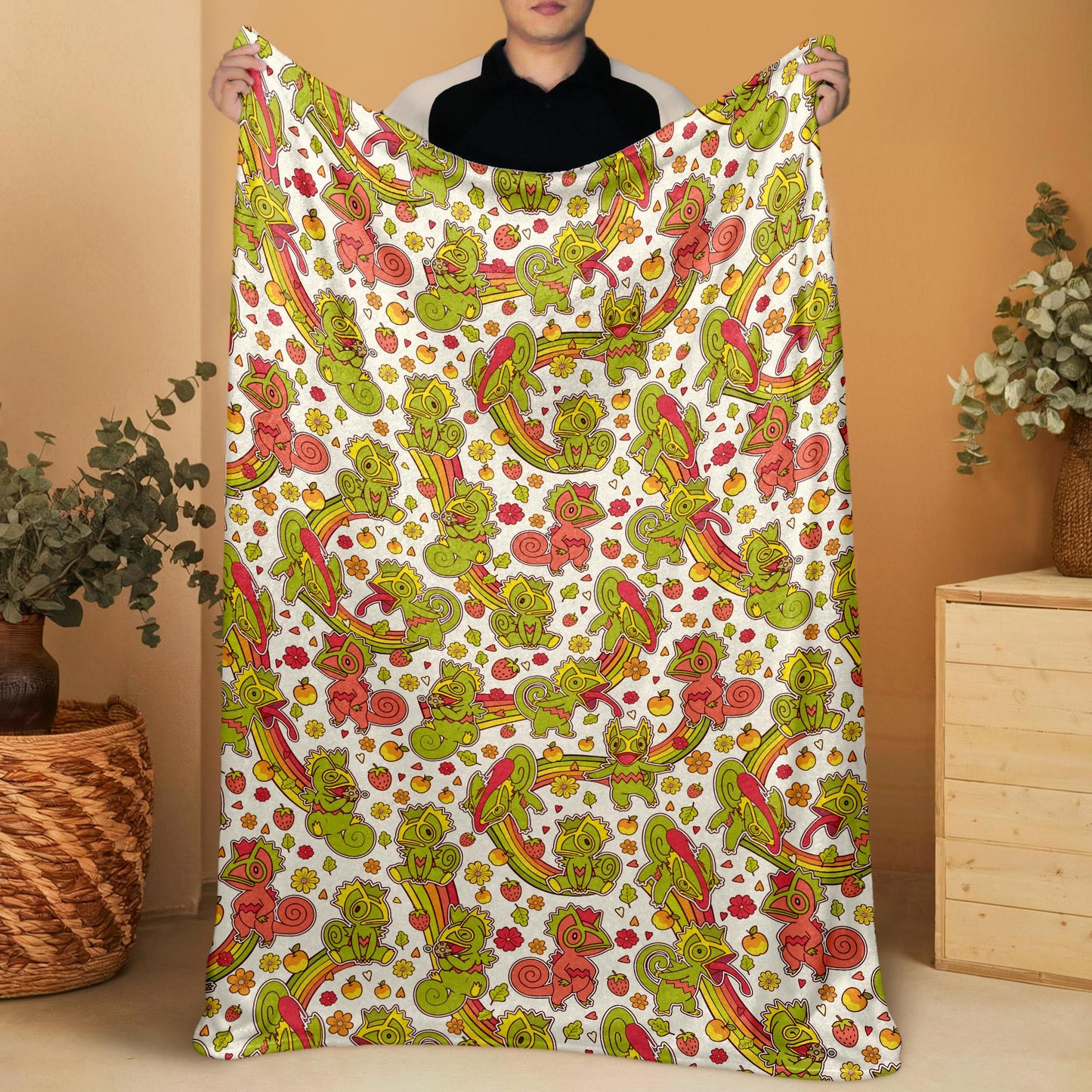 Kecleon Fleece Blanket, Soft Chameleon Character Throw, Home Decor Blanket, Kecleon Blanket Gifts