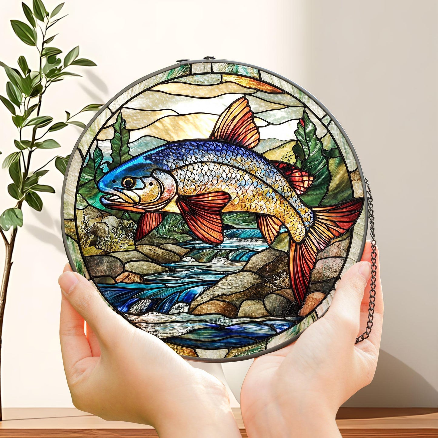 Rainbow Trout Glass Suncatcher, Glass Fish Window Hanging, Angler Gift, Fishing Cabin Ornament, Nature Lover Sun Catcher, Fisherman Gift