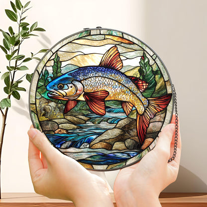 Rainbow Trout Glass Suncatcher, Glass Fish Window Hanging, Angler Gift, Fishing Cabin Ornament, Nature Lover Sun Catcher, Fisherman Gift