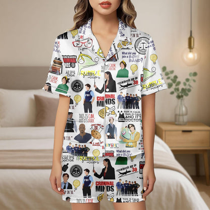 Criminal Minds Satin Pajama Set, Funny FBI Satin Pajamas, Spencer Reid Sleepwear, Crime Show Lounge Set, Gift for TV Show