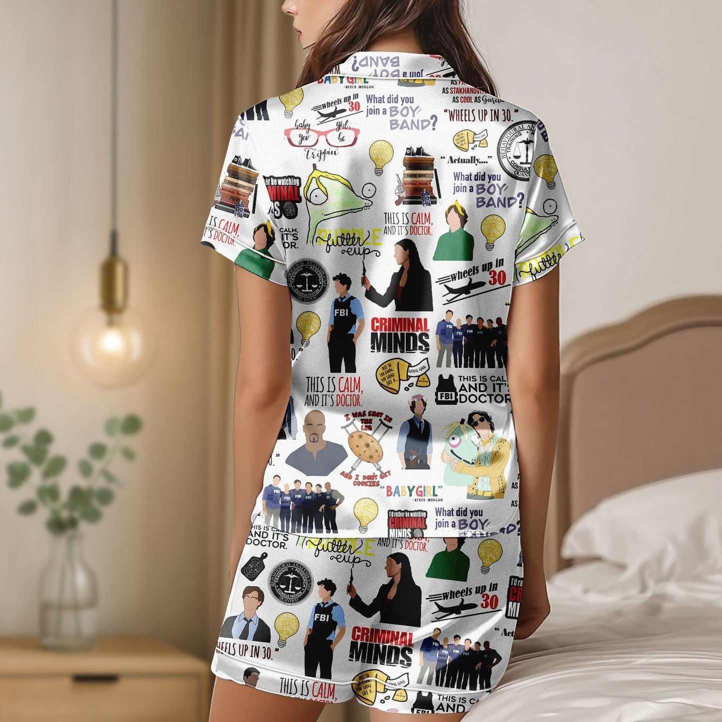 Criminal Minds Satin Pajama Set, Funny FBI Satin Pajamas, Spencer Reid Sleepwear, Crime Show Lounge Set, Gift for TV Show