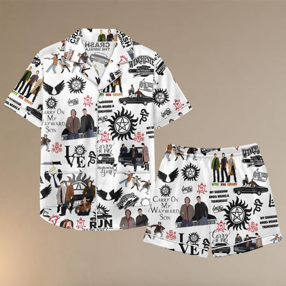 Supernatural Satin Pajamas Shorts, Winchester Brothers Sleepwear, Carry On My Wayward Son Pajamas, TV Show Pajamas, Gift For Her