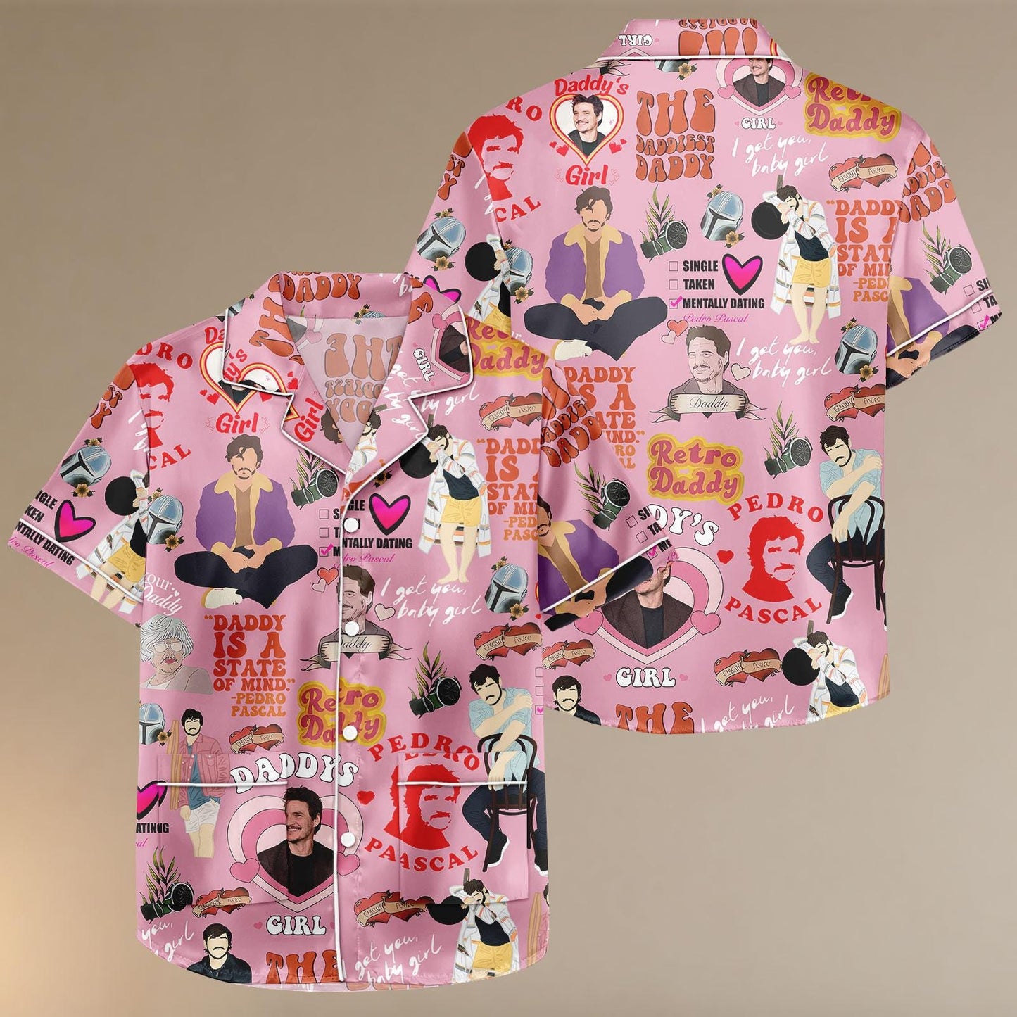 Pedro Pascal Satin Pajamas Shorts, Daddy Meme Sleepwear, Retro Celebrity Pajamas, Funny Pajama Set, Gift For Her