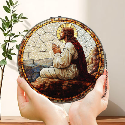 Jesus Praying Stained Glass Suncatcher, Gift for Christian Friend, Christian Window Art, Christian Window Art for Prayer Room, Catholic Gift