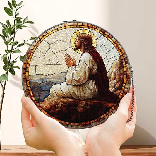 Jesus Praying Stained Glass Suncatcher, Gift for Christian Friend, Christian Window Art, Christian Window Art for Prayer Room, Catholic Gift