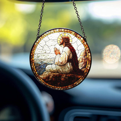 Jesus Praying Stained Glass Suncatcher, Gift for Christian Friend, Christian Window Art, Christian Window Art for Prayer Room, Catholic Gift