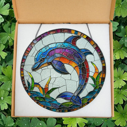 Dolphin Suncatcher Hanging Sign, Dolphin Glass Suncatcher, Dolphin Ornament, Tropical Beach Decoration, Coastal Decor, Dolphin Lover Gifts