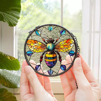 Bee Stained Glass Suncatcher, Honeybee Glass Window Hanging, Garden Decor Gift, Bee Glass Ornament, Nature Lover Gift, Gift For Garden Lover