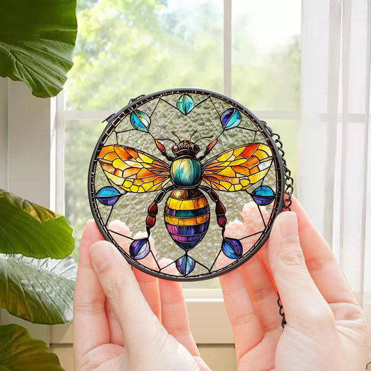 Bee Stained Glass Suncatcher, Honeybee Glass Window Hanging, Garden Decor Gift, Bee Glass Ornament, Nature Lover Gift, Gift For Garden Lover