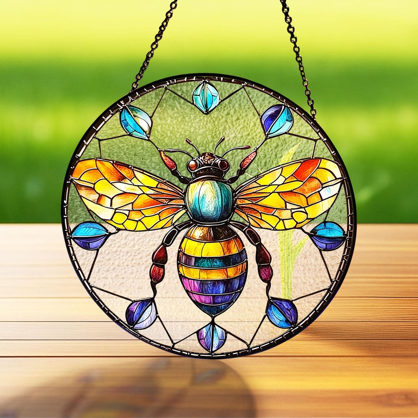Bee Stained Glass Suncatcher, Honeybee Glass Window Hanging, Garden Decor Gift, Bee Glass Ornament, Nature Lover Gift, Gift For Garden Lover