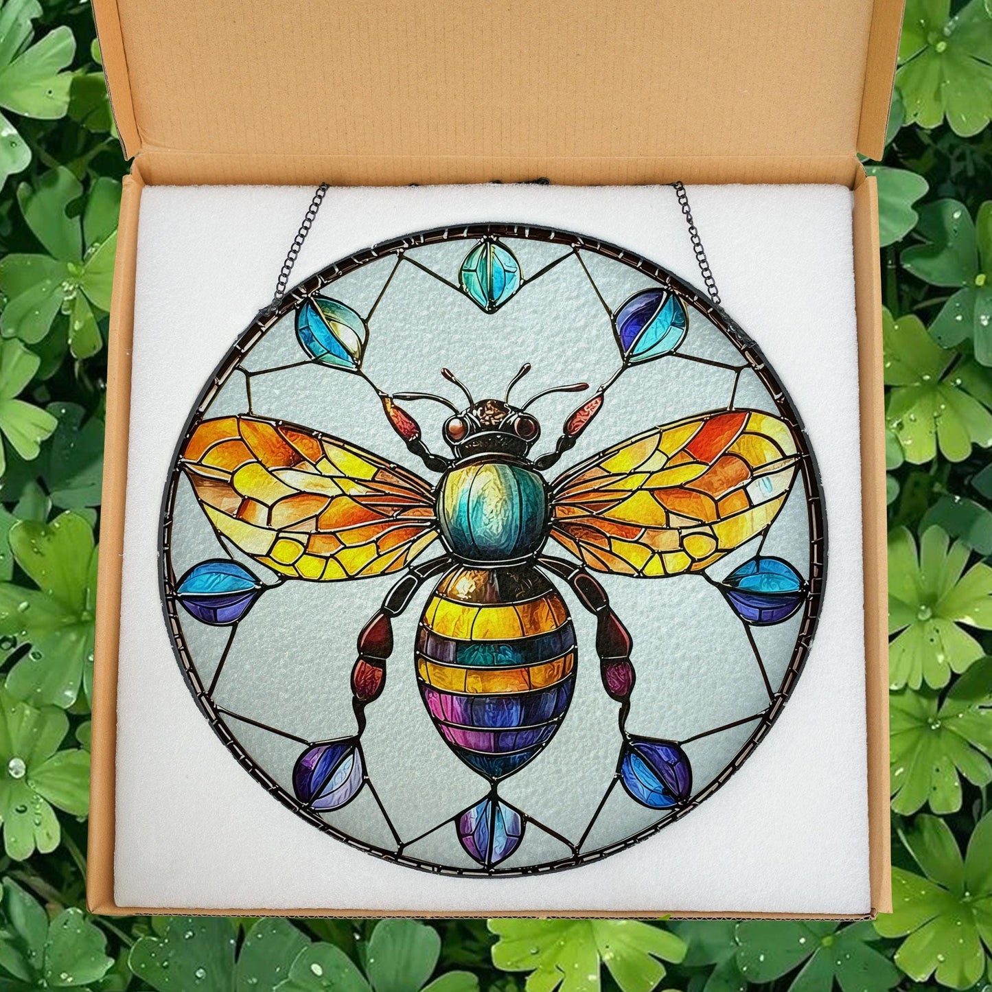 Bee Stained Glass Suncatcher, Honeybee Glass Window Hanging, Garden Decor Gift, Bee Glass Ornament, Nature Lover Gift, Gift For Garden Lover