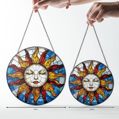 Sun Face Glass Suncatcher, Sun Suncatcher Ornament, Faces Light Catcher Window Hanging, Whimsical Spiral Sun, Sun Decor, Sun Set Lover Gift