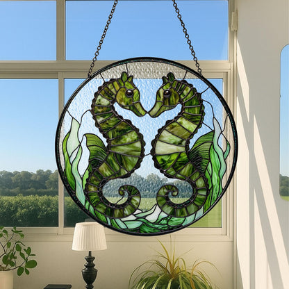 Seahorse Stained Glass Suncatcher, Seahorse Ornament, Suncatcher Ornament Gift, Cool Suncather Windows, Custom Shape Suncatcher