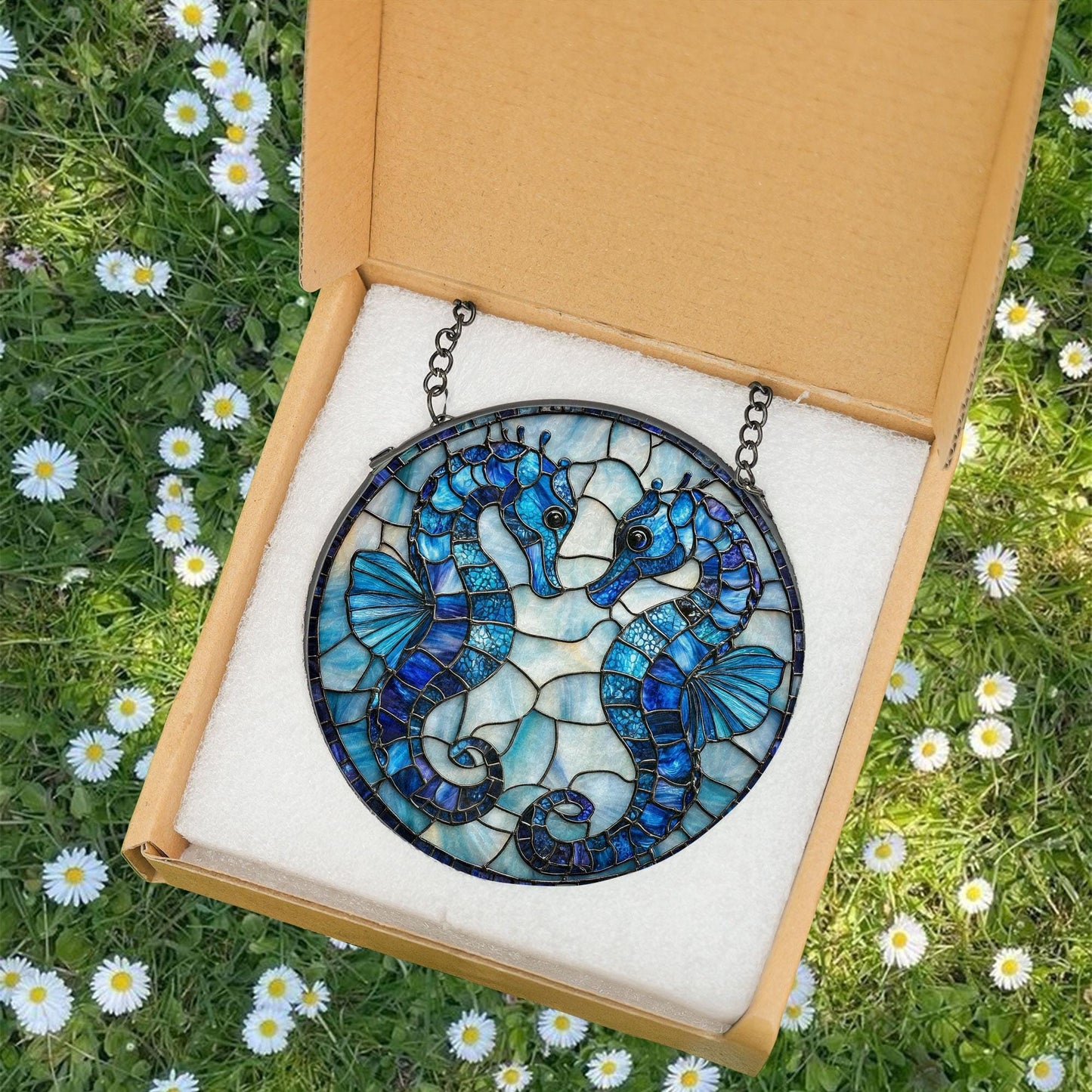 Seahorse Stained Glass Suncatcher, Beach Decor, Seahorse Ornament, Suncatcher Ornament Gift, Cool Suncather Windows, Custom Shape Suncatcher