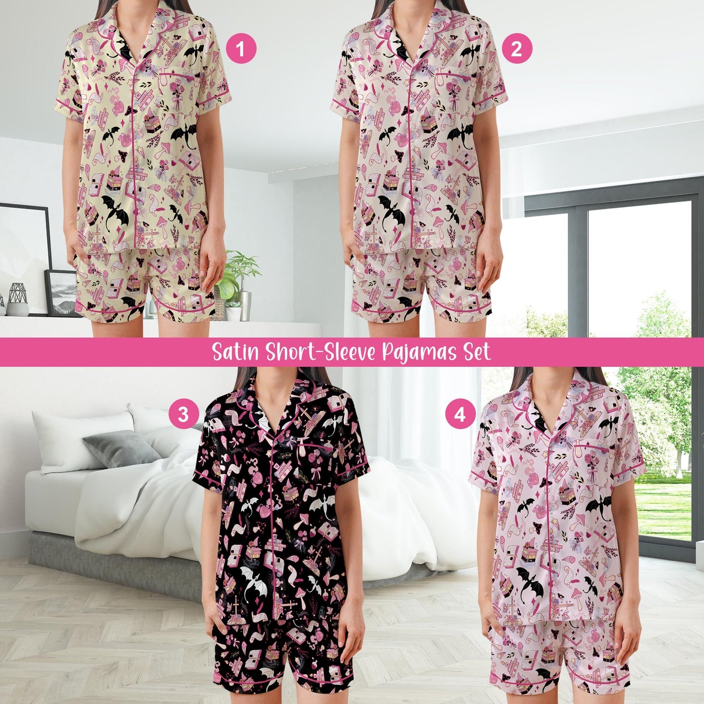 Fantasy Readers Pajamas Set, Fantasy Book Lovers Pajama Sleepwear Short Sleeve Pajamas, Bookish Pajamas, Romance Reader, Enemies to Lovers