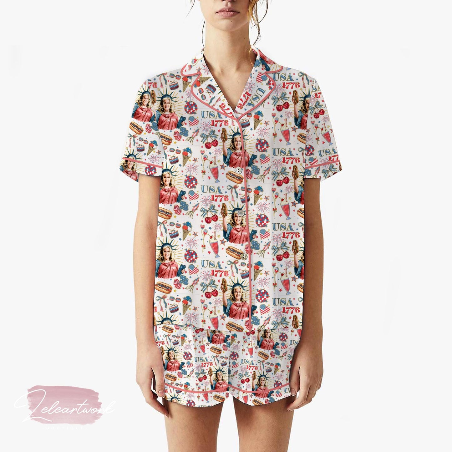 You Look Like The 4th Of July Pajama Set – Retro Americana Short Sleeve Sleepwear, Funny Patriotic Loungewear Gift for Her