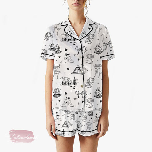 Camp Bachelorette Pajama Set – Bride Camping Party Short Sleeve Sleepwear, Cute Outdoor Wedding Loungewear Gift
