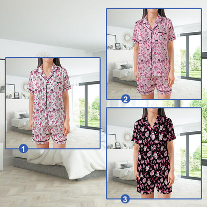 Cute Boo To Cancer Satin Pajamas Set, October Breast Cancer Awareness Pajama Set, Pink Ribbon Sleepwear, Coquette Breast Cancer Halloween