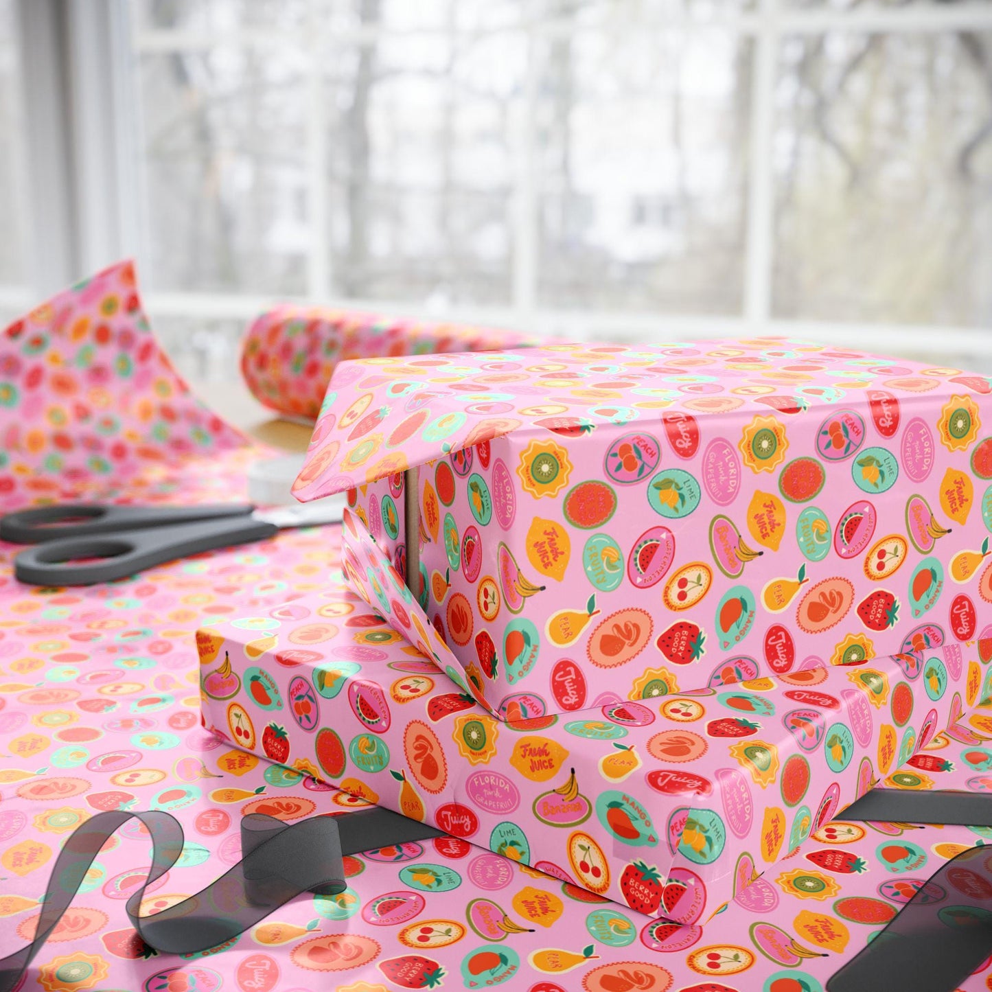 Tropical fruits Wrapping Paper Coconut girl Beachy Gift Wrap Beach Exotic fruits Hawaii Birthday bachelorette ocean coastal wedding wrapping