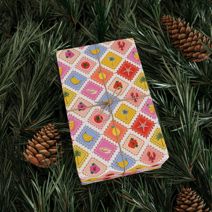 Tropical fruits Wrapping Paper Coconut girl Hibiscus Beach Exotic fruits Lemon Hawaii Birthday bachelorette ocean coastal wedding wrapping