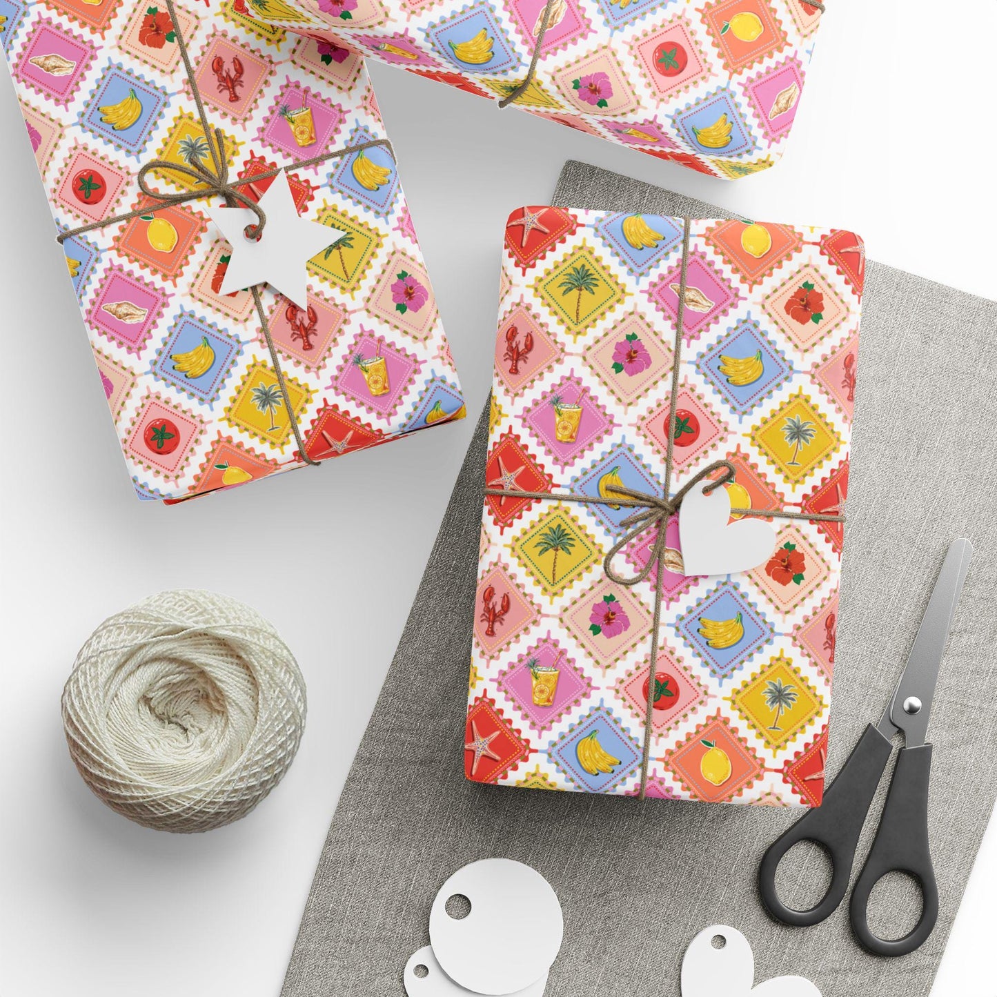 Tropical fruits Wrapping Paper Coconut girl Hibiscus Beach Exotic fruits Lemon Hawaii Birthday bachelorette ocean coastal wedding wrapping
