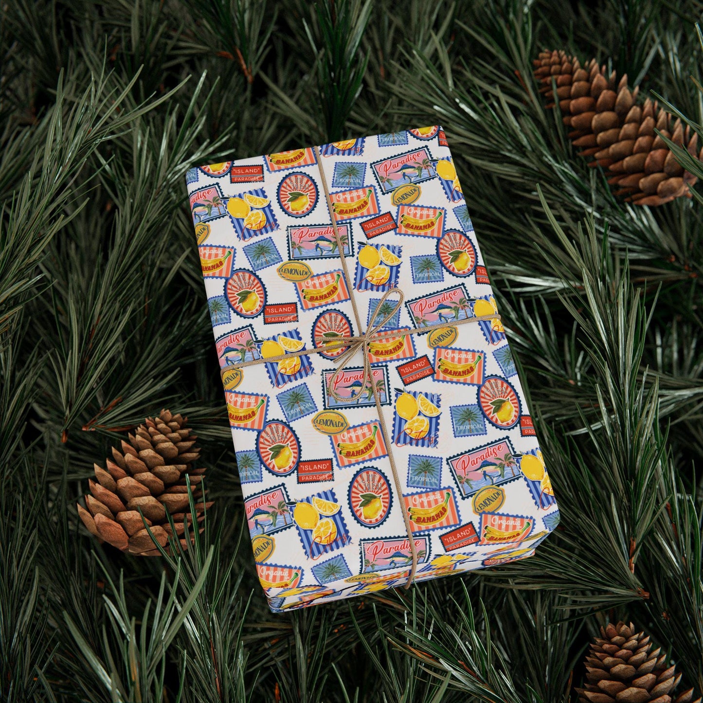 Tropical fruits Wrapping Paper Coconut girl Lemons Beach Gift Wrap Exotic fruits Hawaii Birthday bachelorette ocean coastal wedding wrapping