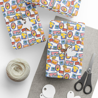 Tropical fruits Wrapping Paper Coconut girl Lemons Beach Gift Wrap Exotic fruits Hawaii Birthday bachelorette ocean coastal wedding wrapping
