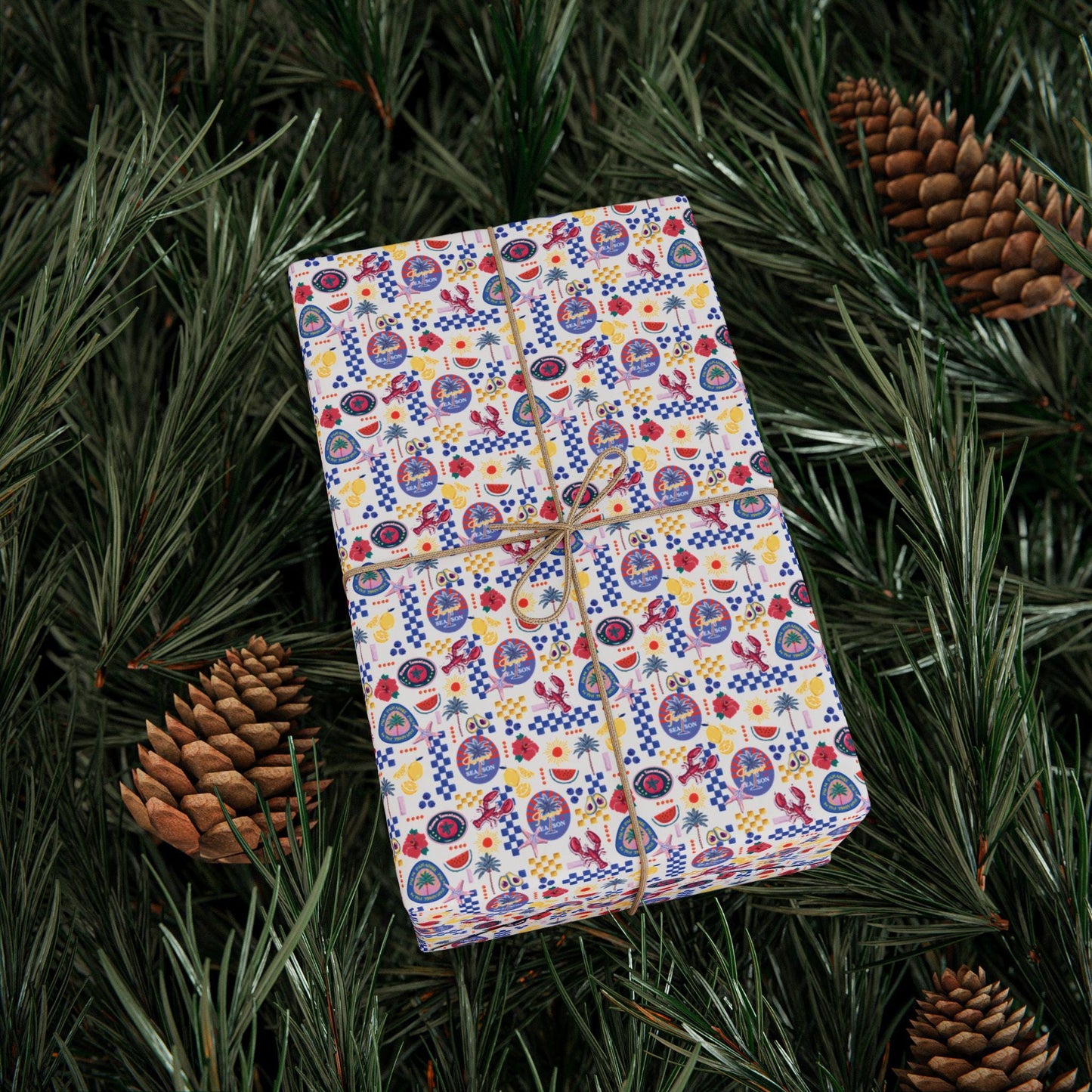 Nautical Coastal Wrapping Paper Coconut girl Beachy Gift Wrap Italian Summer Exotic fruits Hawaii Birthday bachelorette Beach wedding wrap