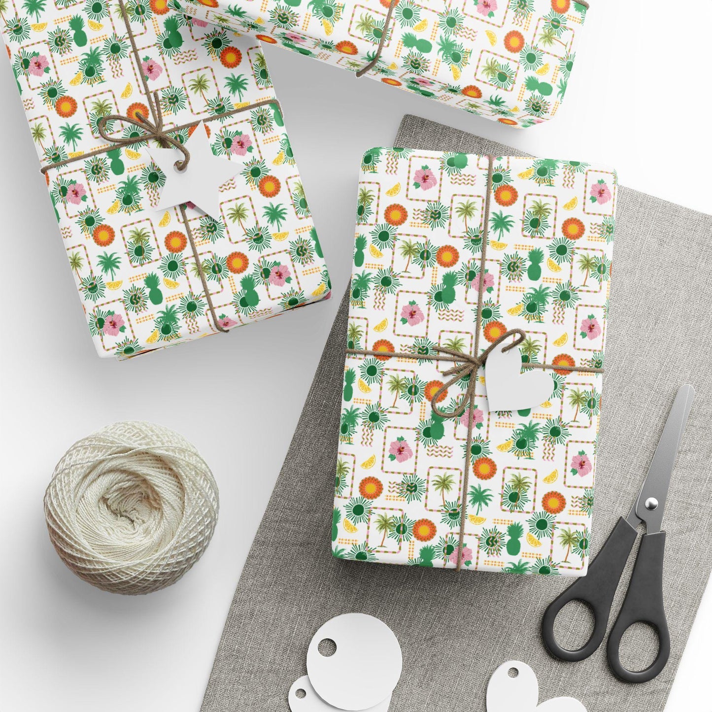 Nautical Coastal Wrapping Paper with Coconut Girl Beach Theme Exotic Fruits Ocean Vibes for Birthday Bachelorette Hawaii Wedding Gift Wrap