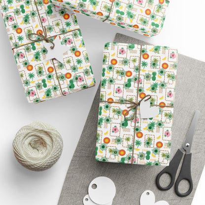 Nautical Coastal Wrapping Paper with Coconut Girl Beach Theme Exotic Fruits Ocean Vibes for Birthday Bachelorette Hawaii Wedding Gift Wrap
