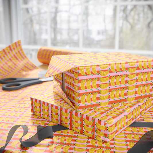 Retro Bananas Wrapping Paper with Vintage Fruit Print for Tropical Birthday Summer Party Bachelorette Hawaii Wedding Coastal Fun Gift Wrap